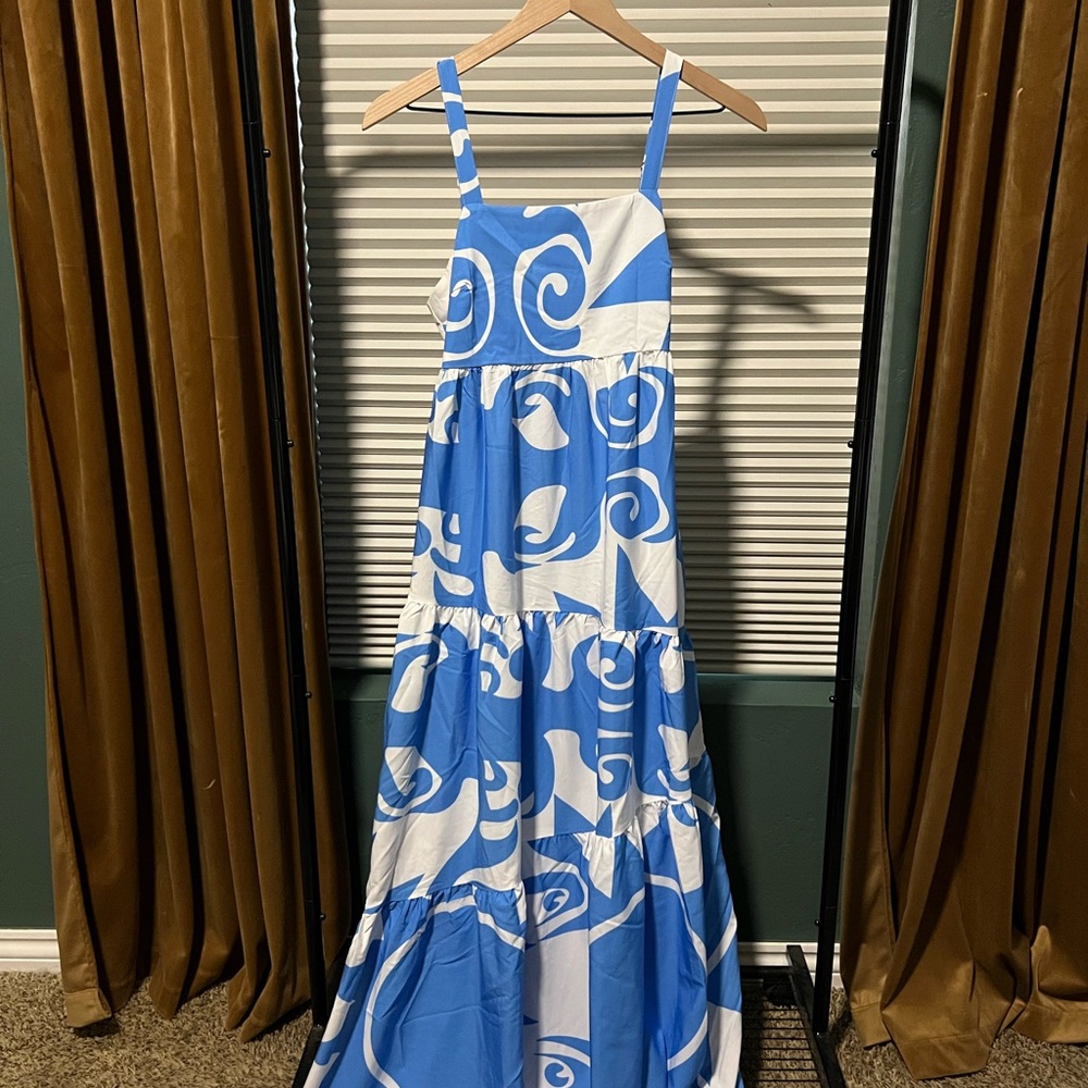 Commense Blue and White Patterned Maxi Sundress